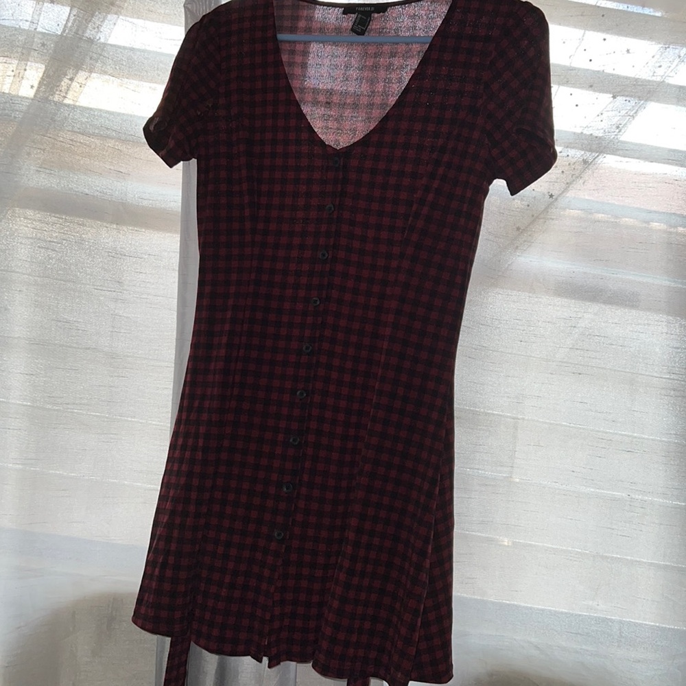 red plaid dress with tie